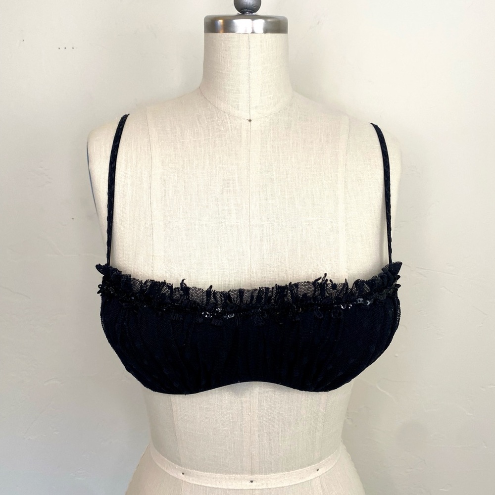 Victoria's Secret Black 36C Sexy Little Thing Ruched Lace Black Polka Dot Bra
